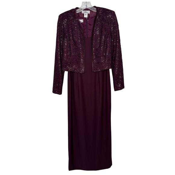 NWT Vintage Patra burgundy Sequin lace Jacket dress 2 piece formal Set small - Picture 1 of 16